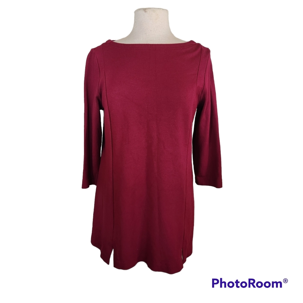 J. JILL PONTE TUNIC PULL OVER STRETCH QUARTER SLEEVE PINK RED SIZE MEDIUM EUC